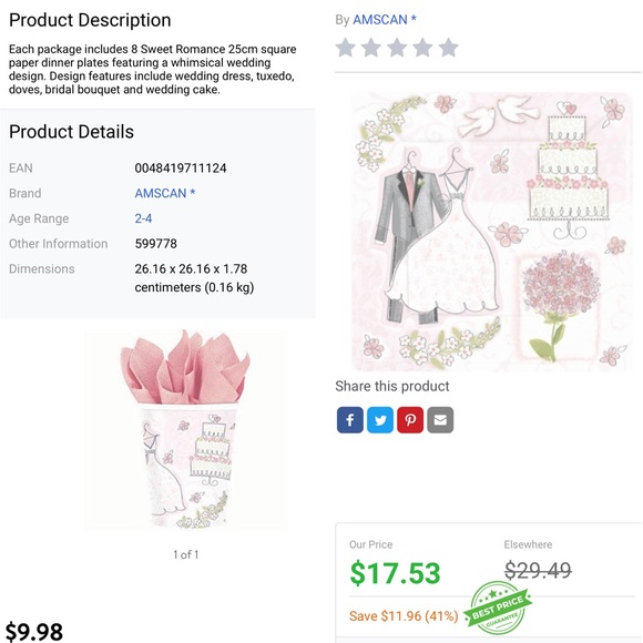 Bride Bridal Shower Plates & Cups Sweet Romance - Picture 4 of 8